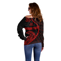 Personalised Guam Off Shoulder Sweater Tribal Turtles Curves Style - Red LT7 - Polynesian Pride