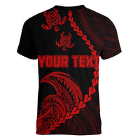 Personalised Guam Women V Neck T Shirt Tribal Turtles Curves Style - Red LT7 - Polynesian Pride