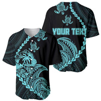Personalised Guam Baseball Jersey Tribal Turtles Curves Style - Turquoise LT7 - Polynesian Pride