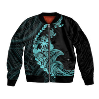 Personalised Guam Bomber Jacket Tribal Turtles Curves Style - Turquoise LT7 Unisex Turquoise - Polynesian Pride