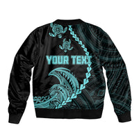 Personalised Guam Sleeve Zip Bomber Jacket Tribal Turtles Curves Style - Turquoise LT7 - Polynesian Pride