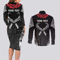 Personalized Talofa Samoa Couples Matching Long Sleeve Bodycon Dress and Long Sleeve Button Shirt Ulafala With Toa Nifo'oti - Black LT7 - Polynesian Pride