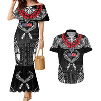Personalized Talofa Samoa Couples Matching Mermaid Dress and Hawaiian Shirt Ulafala With Toa Nifo'oti - Black LT7 Black - Polynesian Pride