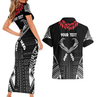 Personalized Talofa Samoa Couples Matching Short Sleeve Bodycon Dress and Hawaiian Shirt Ulafala With Toa Nifo'oti - Black LT7 - Polynesian Pride