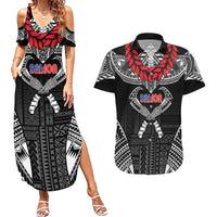 Personalized Talofa Samoa Couples Matching Summer Maxi Dress and Hawaiian Shirt Ulafala With Toa Nifo'oti - Black LT7 Black - Polynesian Pride