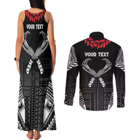 Personalized Talofa Samoa Couples Matching Tank Maxi Dress and Long Sleeve Button Shirt Ulafala With Toa Nifo'oti - Black LT7 - Polynesian Pride