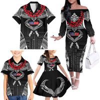 Personalized Talofa Samoa Family Matching Off The Shoulder Long Sleeve Dress and Hawaiian Shirt Ulafala With Toa Nifo'oti - Black