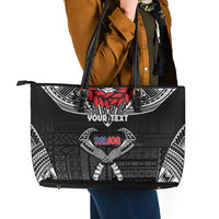Personalized Talofa Samoa Leather Tote Bag Ulafala With Toa Nifo'oti - Black