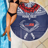 Personalized Talofa Samoa Beach Blanket Ulafala With Toa Nifo'oti - Blue LT7 - Polynesian Pride