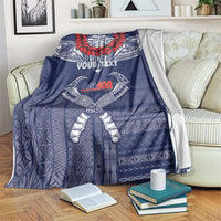 Personalized Talofa Samoa Blanket Ulafala With Toa Nifo'oti - Blue LT7 Blue - Polynesian Pride