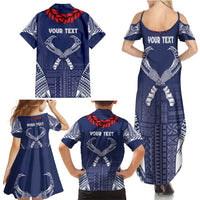 Personalized Talofa Samoa Family Matching Summer Maxi Dress and Hawaiian Shirt Ulafala With Toa Nifo'oti - Blue