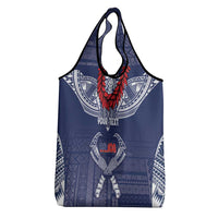 Personalized Talofa Samoa Grocery Bag Ulafala With Toa Nifo'oti - Blue LT7 - Polynesian Pride
