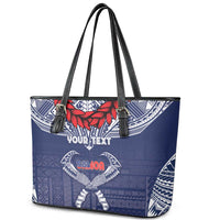 Personalized Talofa Samoa Leather Tote Bag Ulafala With Toa Nifo'oti - Blue