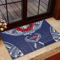 Personalized Talofa Samoa Rubber Doormat Ulafala With Toa Nifo'oti - Blue LT7 - Polynesian Pride