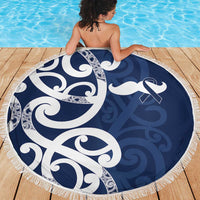 New Zealand Maori Mo Bros Beach Blanket Blue Ribbon With Koru Kowhaiwhai - Polynesian Pride