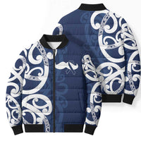 New Zealand Maori Mo Bros Bomber Puffer Jacket Blue Ribbon With Koru Kowhaiwhai - Polynesian Pride