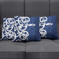New Zealand Maori Mo Bros Pillow Cover Blue Ribbon With Koru Kowhaiwhai - Polynesian Pride