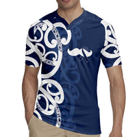 New Zealand Maori Mo Bros Rugby Jersey Blue Ribbon With Koru Kowhaiwhai - Polynesian Pride