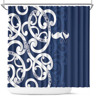 New Zealand Maori Mo Bros Shower Curtain Blue Ribbon With Koru Kowhaiwhai - Polynesian Pride