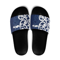 New Zealand Maori Mo Bros Slide Sandals Blue Ribbon With Koru Kowhaiwhai - Polynesian Pride