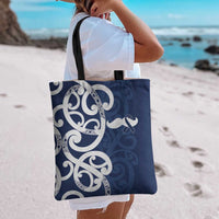 New Zealand Maori Mo Bros Tote Bag Blue Ribbon With Koru Kowhaiwhai - Polynesian Pride