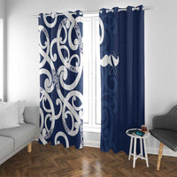 New Zealand Maori Mo Bros Window Curtain Blue Ribbon With Koru Kowhaiwhai - Polynesian Pride