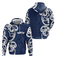 New Zealand Maori Mo Bros Zip Hoodie Blue Ribbon With Koru Kowhaiwhai - Polynesian Pride