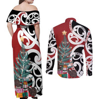 New Zealand Silver Fern Christmas Tree Couples Matching Off Shoulder Maxi Dress and Long Sleeve Button Shirt Meri Kirihimete - Polynesian Pride