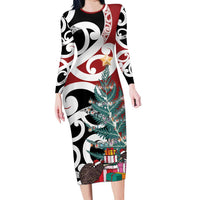 New Zealand Silver Fern Christmas Tree Family Matching Long Sleeve Bodycon Dress and Hawaiian Shirt Meri Kirihimete - Polynesian Pride