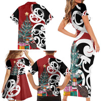 New Zealand Silver Fern Christmas Tree Family Matching Short Sleeve Bodycon Dress and Hawaiian Shirt Meri Kirihimete - Polynesian Pride