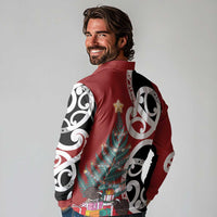 New Zealand Silver Fern Christmas Tree Long Sleeve Polo Shirt Meri Kirihimete - Polynesian Pride