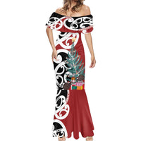 New Zealand Silver Fern Christmas Tree Mermaid Dress Meri Kirihimete - Polynesian Pride