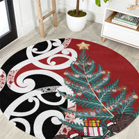 New Zealand Silver Fern Christmas Tree Round Carpet Meri Kirihimete - Polynesian Pride