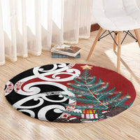 New Zealand Silver Fern Christmas Tree Round Carpet Meri Kirihimete - Polynesian Pride