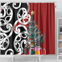 New Zealand Silver Fern Christmas Tree Shower Curtain Meri Kirihimete - Polynesian Pride