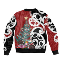 New Zealand Silver Fern Christmas Tree Sleeve Zip Bomber Jacket Meri Kirihimete - Polynesian Pride