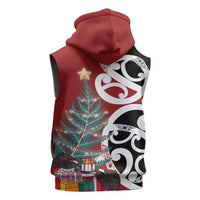 New Zealand Silver Fern Christmas Tree Sleeveless Zip Hoodie Meri Kirihimete LT7 - Polynesian Pride