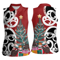 New Zealand Silver Fern Christmas Tree Women Sleeveless Polo Shirt Meri Kirihimete - Polynesian Pride