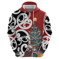 New Zealand Silver Fern Christmas Tree Zip Hoodie Meri Kirihimete - Polynesian Pride