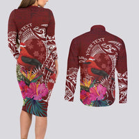 Personalized Samoa Meri Krisimasi Couples Matching Long Sleeve Bodycon Dress and Long Sleeve Button Shirt Segasegamau'u Mix Siapo