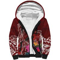 Personalized Samoa Meri Krisimasi Sherpa Hoodie Segasegamau'u Mix Siapo LT7 Unisex Red - Polynesian Pride