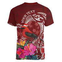 Personalized Samoa Meri Krisimasi Women V-Neck T-Shirt Segasegamau'u Mix Siapo LT7 - Polynesian Pride
