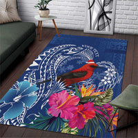 Personalized Samoa Christmas Area Rug Cardinal Honeyeater Mix Siapo LT7 Blue - Polynesian Pride