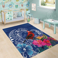 Personalized Samoa Christmas Area Rug Cardinal Honeyeater Mix Siapo LT7 - Polynesian Pride