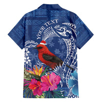 Personalized Samoa Christmas Family Matching Short Sleeve Bodycon Dress and Hawaiian Shirt Cardinal Honeyeater Mix Siapo