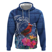 Personalized Samoa Christmas Hoodie Cardinal Honeyeater Mix Siapo LT7 Pullover Hoodie Blue - Polynesian Pride