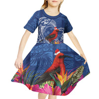 Personalized Samoa Christmas Kid Short Sleeve Dress Cardinal Honeyeater Mix Siapo