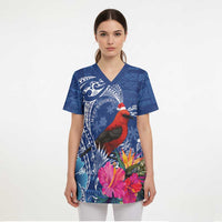 Personalized Samoa Christmas Scrub Top Cardinal Honeyeater Mix Siapo - Polynesian Pride
