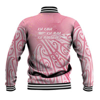 Breast Cancer Awareness Maori Baseball Jacket Kia Kaha Kia Maia Kia Manawanui - Polynesian Pride