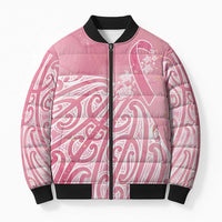Breast Cancer Awareness Maori Bomber Puffer Jacket Kia Kaha Kia Maia Kia Manawanui - Polynesian Pride